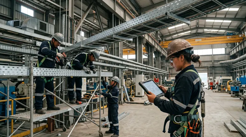 Supervisora con tablet en una planta industrial